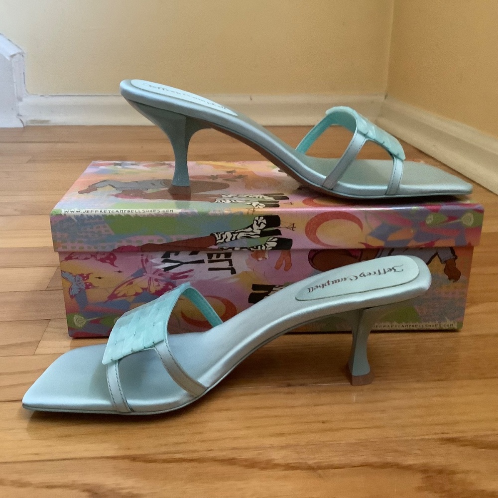 Jeffrey Campbell Abalone Slide Sandal Mint Satin SZ 10 - Picture 3 of 15